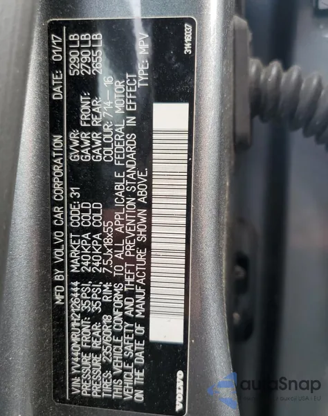 2017 Volvo Xc60 T5 Inscription z USA, uszkodzony, nr VIN YV440MRU1H2126444